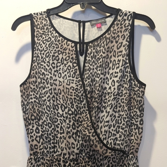 Vince Camuto Sleeveless Leopard Print Draped Chest Faux Wrap Midi Dress Size 4 - Picture 3 of 11